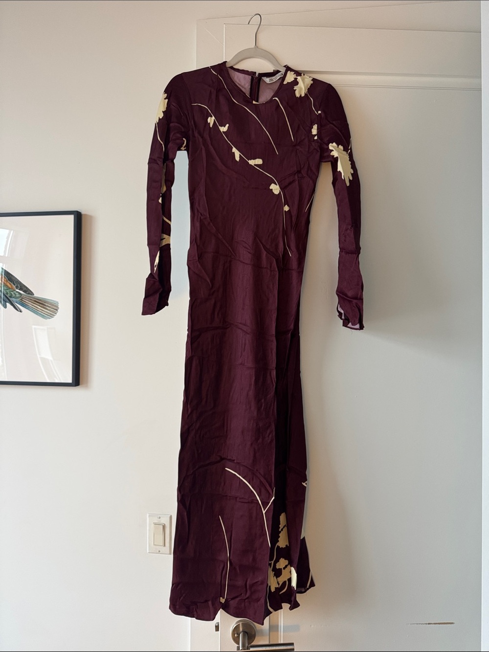 Long Sleeve Burgundy Floral Midi Dress